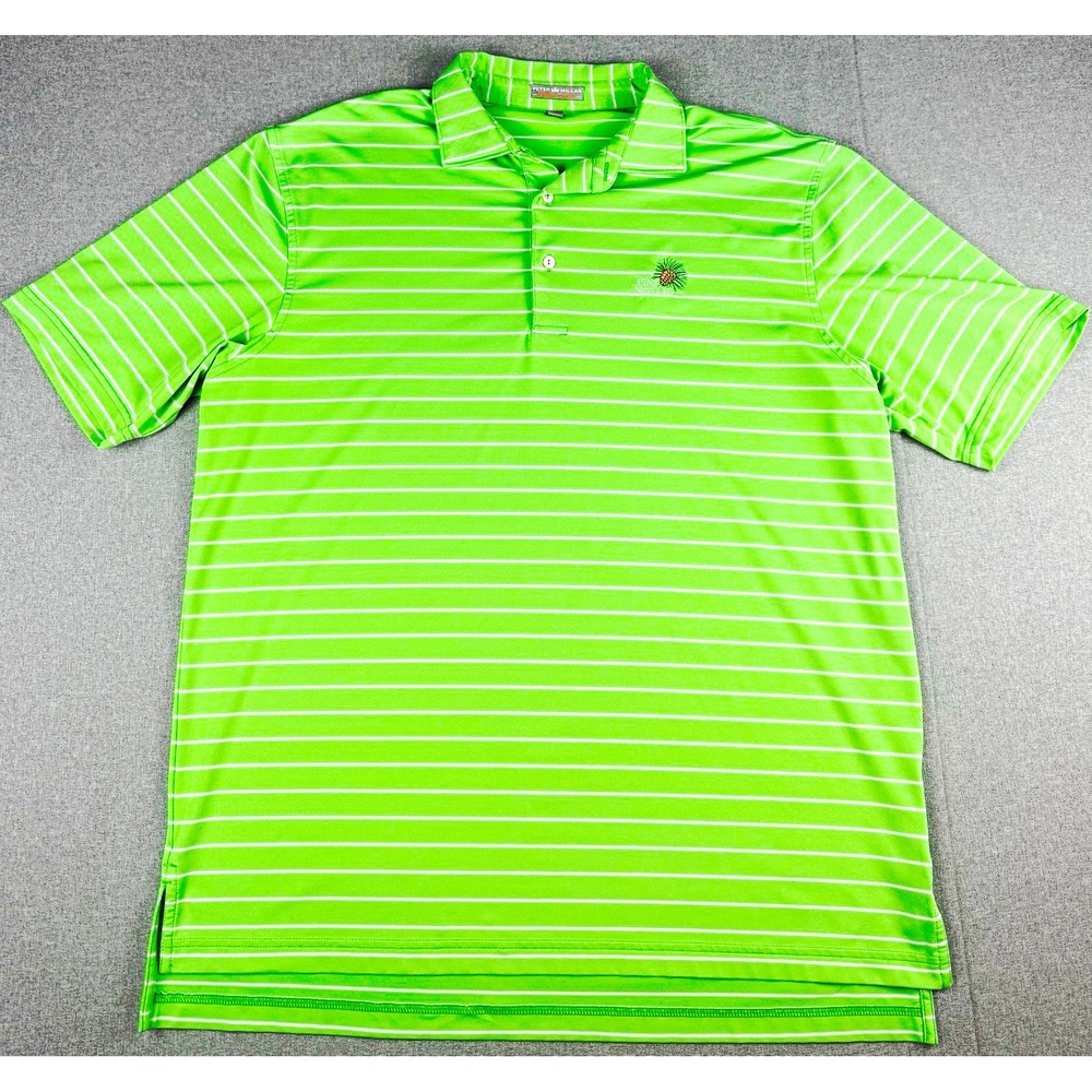 Peter Millar Summer Comfort Polo Shirt Large Green Stripe Pine Needles Golf